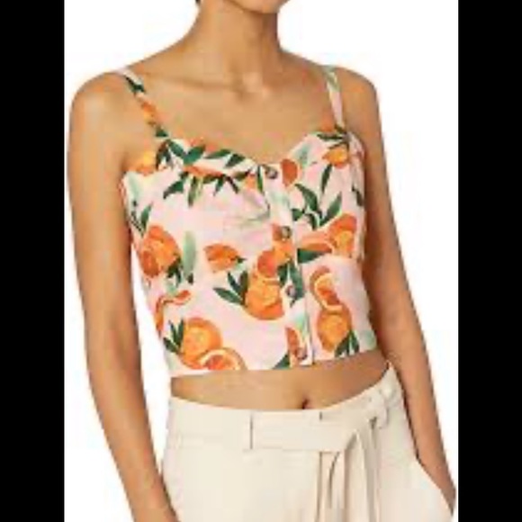 NWT Parker Linen Orange Print Crop Top - Picture 4 of 15